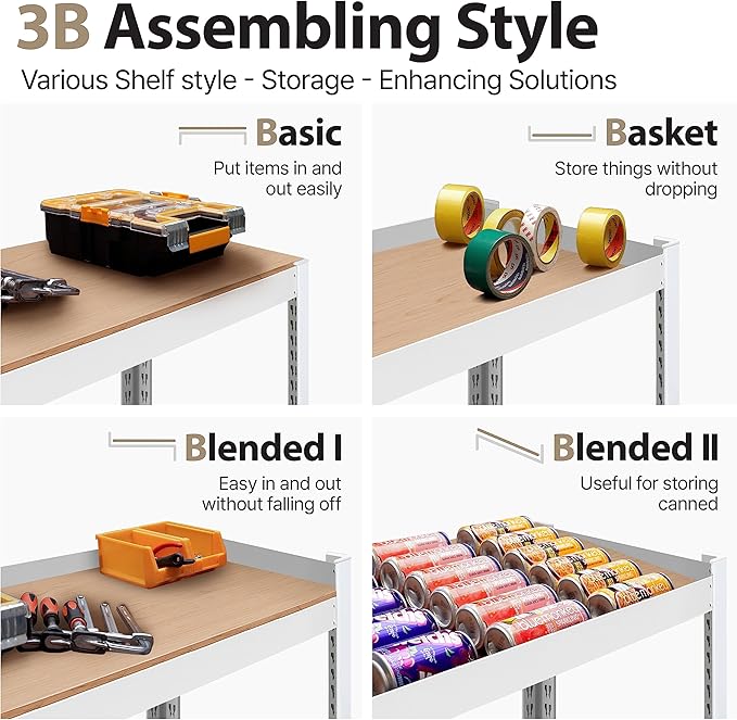 HOMEDANT House Lift-Beam White 48" Wide Boltless Heavy Duty Garage Storage Shelving Adjustable 5-Tier Metal Shelves Laminated Organization Shelf Industrial Utility Rack Pantry Shed Office Store 2Pack