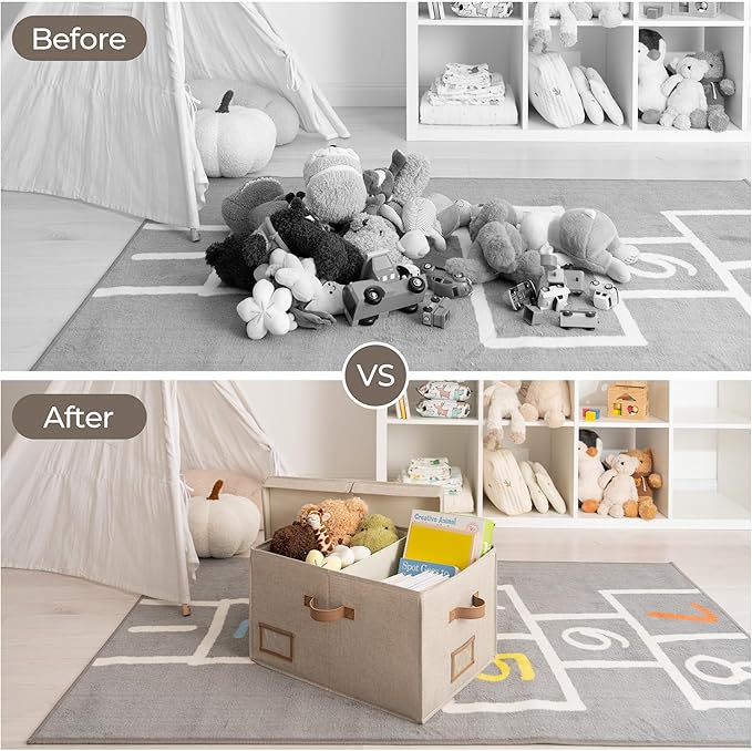 StorageWorks Large Clothes Storage Bins, Fabric Boxes with Divider Board, Baskets for Clothes, Linen Closet Organizers with Lid, Mixing of Brown & Beige, 2-Pack