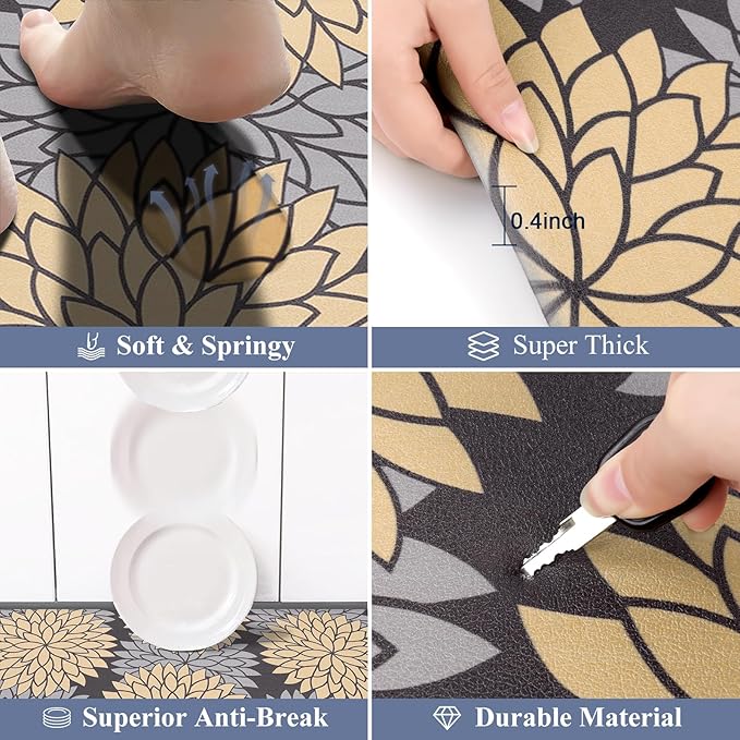 HEBE Anti Fatigue Kitchen Rug Sets 2 Piece Non Slip Kitchen Mats for Floor Cushioned Kitchen Rugs and Mats Waterproof Comfort Standing Mat Runner for Kitchen,Home Office,Sink,Laundry