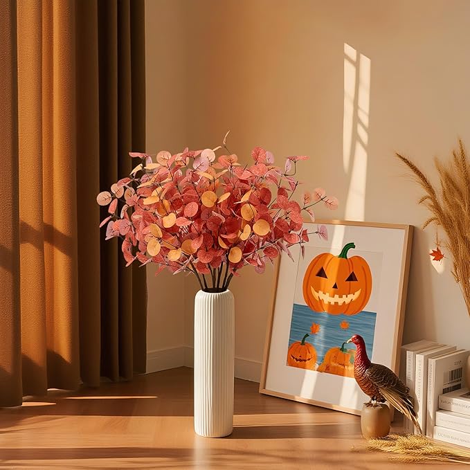 SITUMEIZI 6 Pcs Fall Stems Eucalyptus Artificial Tall Fall Flowers with Eucalyptus Leaves Autumn Decorations for Office and Home Fall Halloween Thanksgiving Table Centerpiece Floral Arrangement Decor