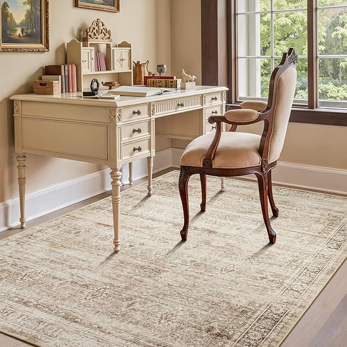 Lofus 5x7 Area Rug for Living Room,Beige Washable Area Rugs with Non-Slip Backing,Soft Neutral Carpets for Bedroom Dining Room Home Office Indoor Nursery