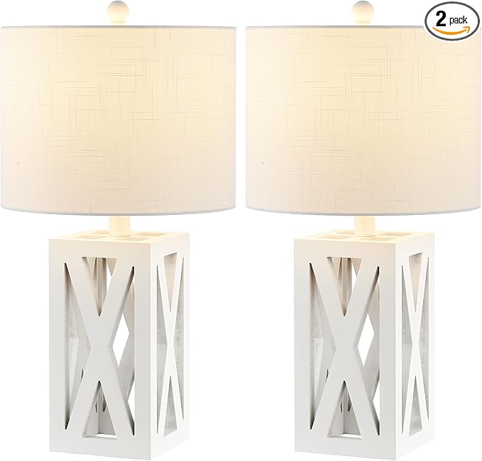 JONATHAN Y JYL1062B-SET2 Stewart 21.5" Wood LED Table Lamp Farmhouse, French Country, Rustic, Bohemian, Bedroom, Living Room, Office, College, Bookcase, White (Set of 2)