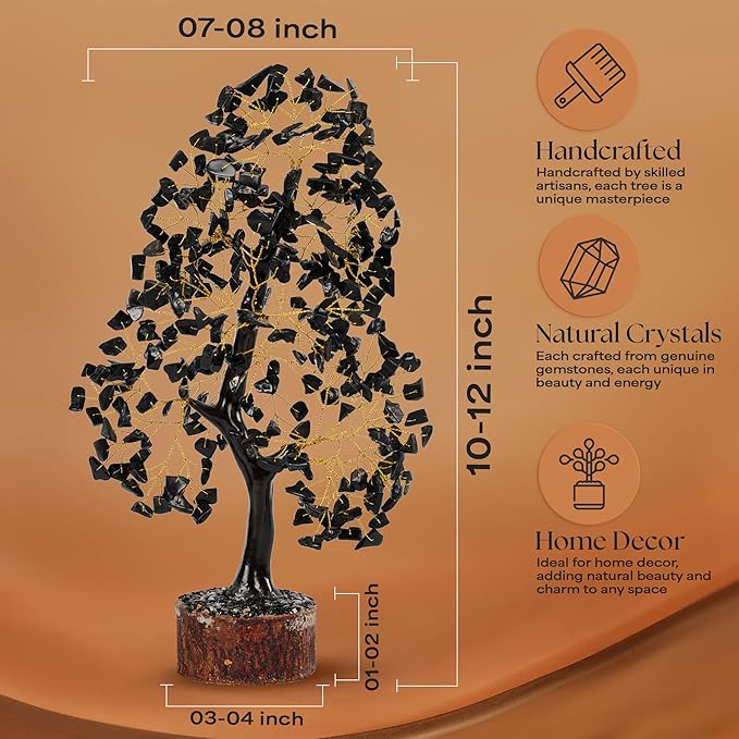 Black Tourmaline Crystal Tree of Life, Chakra Pendant Gemstone Tree, Chakra Healing Tree for Home Decor, Gifts for Women, Bonsai Trees for Positive Energy, Office Desk Decor, Room Decor 10-12"