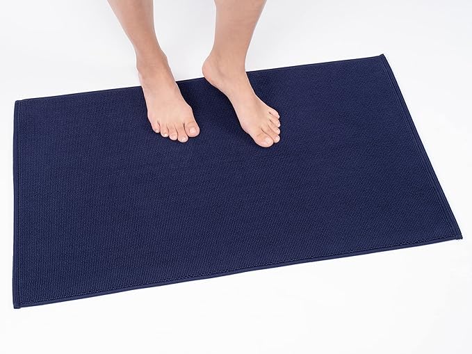 Cotton Paradise 100% Cotton Non Slip Bath Mats for Bathroom, 17x24 inch Soft Absorbent Quick Dry Machine Washable Floor Bath Mat, Navy Blue