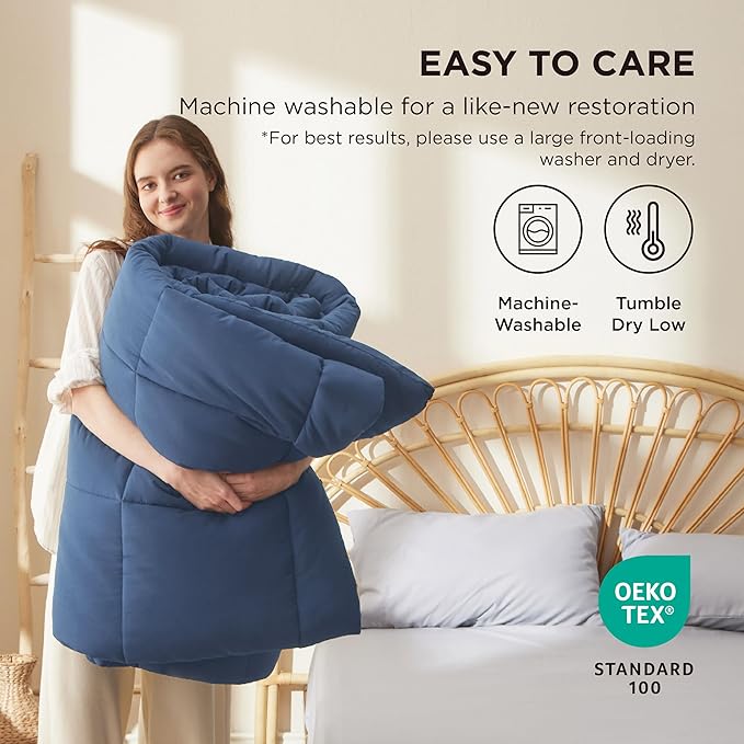 Bedsure Comforter Duvet Insert - Quilted Comforters King Size, All Season Duvet, GentleSoft Down Alternative Bedding, with 8 Tabs, Gifts for Women/Men, Dark Slate Blue, King 90 x 102 Inches