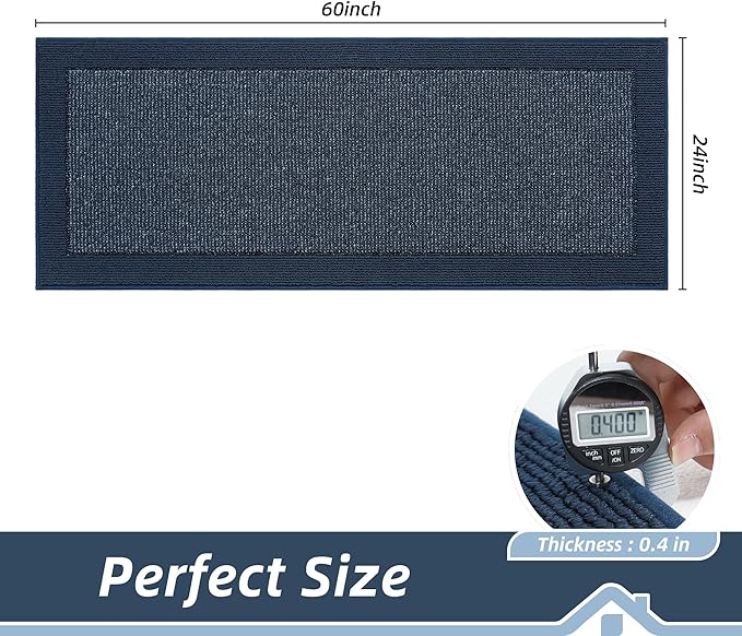 BEQHAUSE Kitchen Runner Rugs 24"x60", Kitchen Rugs Non-Slip Kitchen Mats for Floor, Absorbent and Stain Resistant Kitchen Mats, Machine Washable Rugs for Kitchen, Hallway, Laundry & Sink, Blue