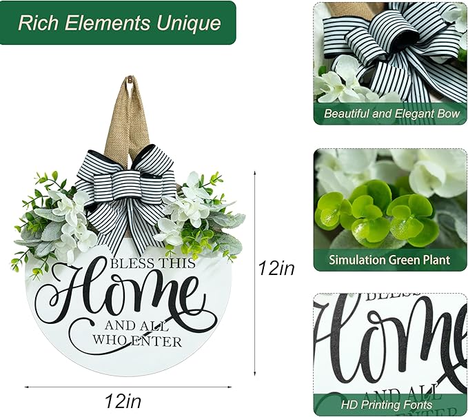 Welcome Sign for Front Door Wreath, Welcome Home Decorations, Wreaths for Front Door, Floral Round Wood Wall Decor, Front Porch Decor Gifts, for Spring Summer Fall All Seasons Holiday Christmas Decor