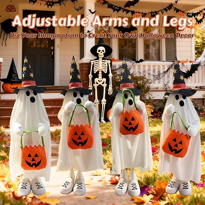 Halloween Decorations Outdoor Light up Ghost Porch Decor with Color Changing Lights & Small Candy Bag for Trick or Treat, 37" Halloween Party Favors Indoor Home Decor, Spooky Gifts for Kids & Adults