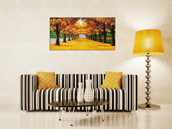 XXMWallArt FC2150 Wall Art Golden Autumn Scene Canvas Prints Painting Gold Tree Paintings Pictures Framed for Living Room Bedroom Kitchen Home and Office Wall Decor