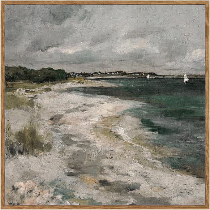 InSimSea Square Framed Canvas Wall Art, Room Decor Scenery Clouds Coastal Seaside Canvas Oil Painting Home Wall Decor Artwork, Classical Art Prints Decor for Living Room, Bedroom, Office 12"x12"