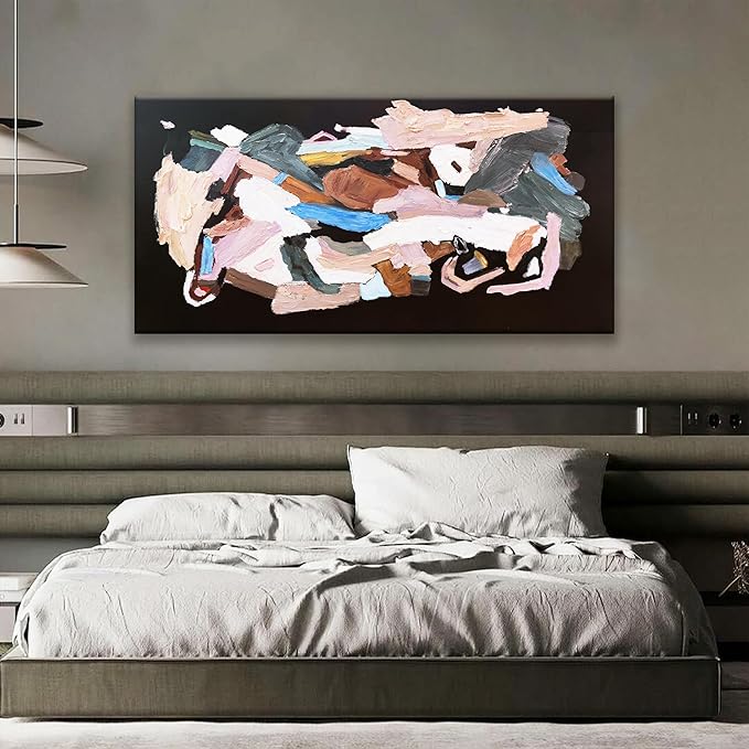 TAIJXAGSG Canvas Art Wall Decor Black Abstract Wall Art For Living Room Modern Canvas Colorful Abstract Wall Art Prints Black Wall Art Pictures For Bedroom Hotel Home Wall Decor 24 X 48 Inch