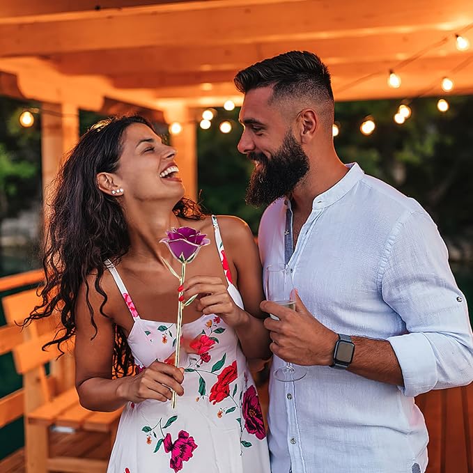 Gold Dipped Infinity Rose Last Forever Flower Decor, Birthday Gift for Women in Her Birthday Mothers Day, Resin Preserved Rose | Anniversary Present for Mom (Purple)