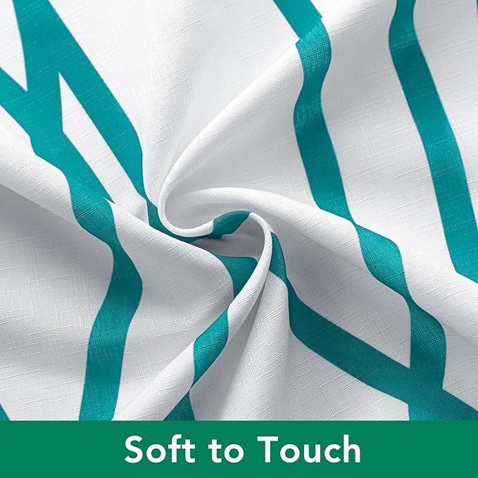 Biscaynebay Textured Fabric Shower Curtain 72x72 Inch, Turquoise Striped Printed Linen Modern Hotel Luxury Quality Cloth Bathroom Curtains Machine Washable