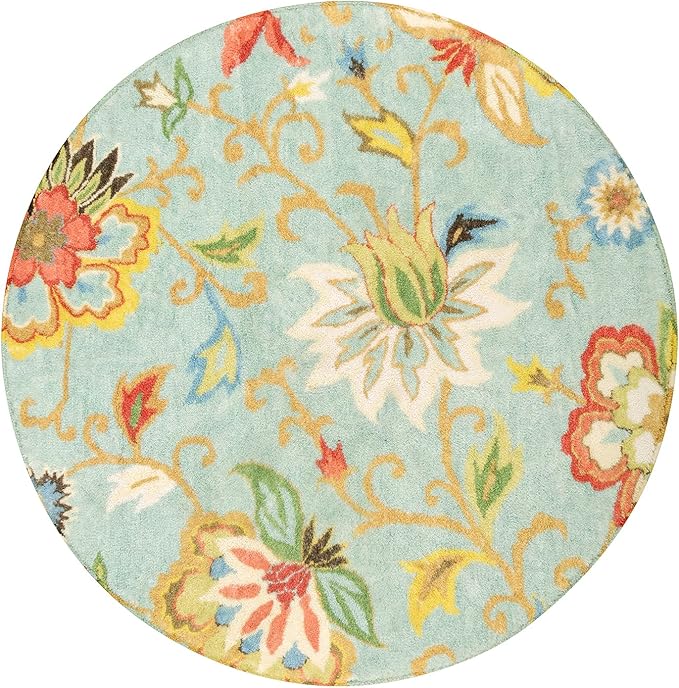 Lahome Collection Modern Floral Round Rug - 4' Diameter Non-Slip Distressed Area Rug Small Accent Throw Rugs Floor Carpet for Door Mat Entryway Bedrooms Laundry Room Decor (4 ft, Paisley)