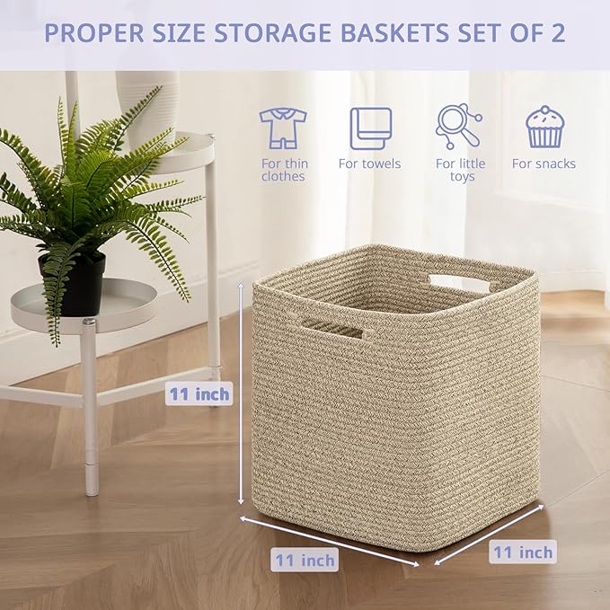 OIAHOMY Storage Cubes, 11 Inch Cube Organizer, Collapsible Storage Bins, Baskets for Organizing, Bins for Shelves-Brown, 2-PACK