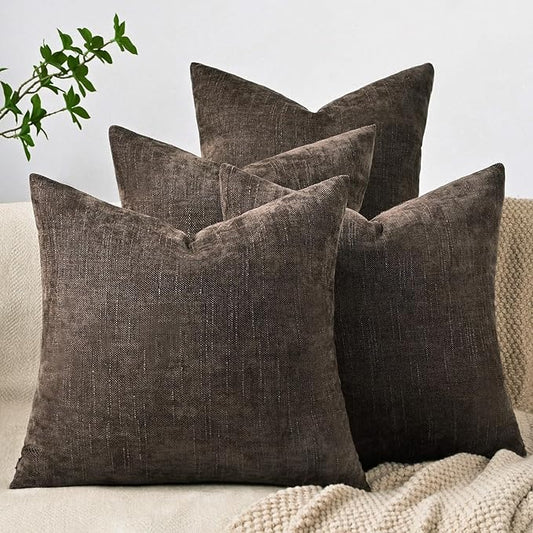 Set of 4 Soft Textured Decorative Throw Pillow Covers 24x24 Inch Cozy Farmhouse Cushion Cover Square Accent Pillow Cases for Bed Couch Sofa Living Room, Dark Brown