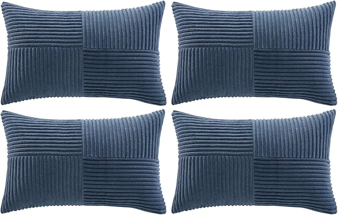Fancy Homi 4 Packs Dusty Blue Lumbar Decorative Throw Pillow Covers 12x20 Inch for Couch Bed Sofa, Rustic Farmhouse Boho Home Decor, Soft Striped Corduroy Rectangle Accent Cushion Case 30x50 cm
