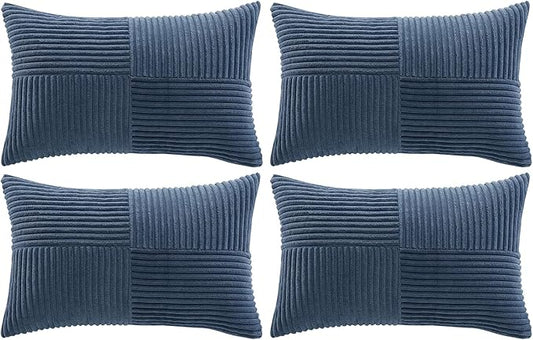 Fancy Homi 4 Packs Dusty Blue Lumbar Decorative Throw Pillow Covers 12x20 Inch for Couch Bed Sofa, Rustic Farmhouse Boho Home Decor, Soft Striped Corduroy Rectangle Accent Cushion Case 30x50 cm