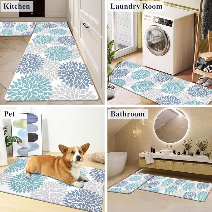 HEBE Anti Fatigue Kitchen Rug Sets 2 Piece Non Slip Kitchen Mats for Floor Cushioned Kitchen Rugs and Mats Waterproof Comfort Standing Mat Runner for Kitchen,Home Office,Sink,Laundry