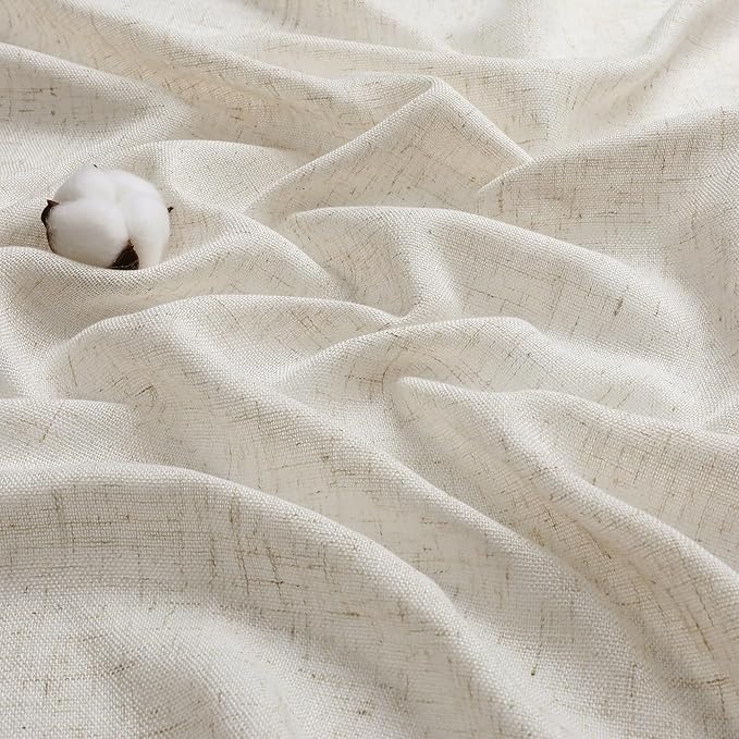 Neutral Linen Semi Sheer Curtains 92 Inch Long, Cream Beige Flax Light Filtering Drapes for Living Room, Modern Farmhouse Window Treatments, Natural Pinch Pleat Curtain with Hooks