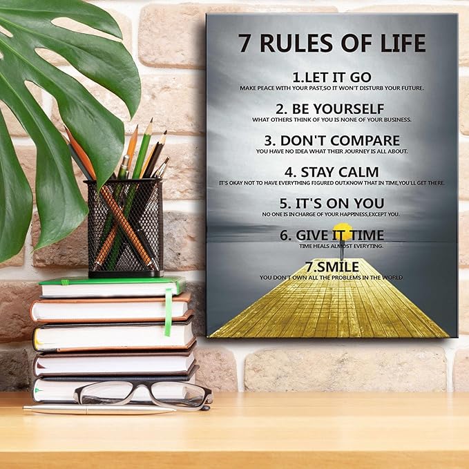 7 Rules of Life Motivational wall decor on canvas for classroom prints posters,inspirational wall art prints for home decor or home Positive for Office preppy room decor for Living Room A-253