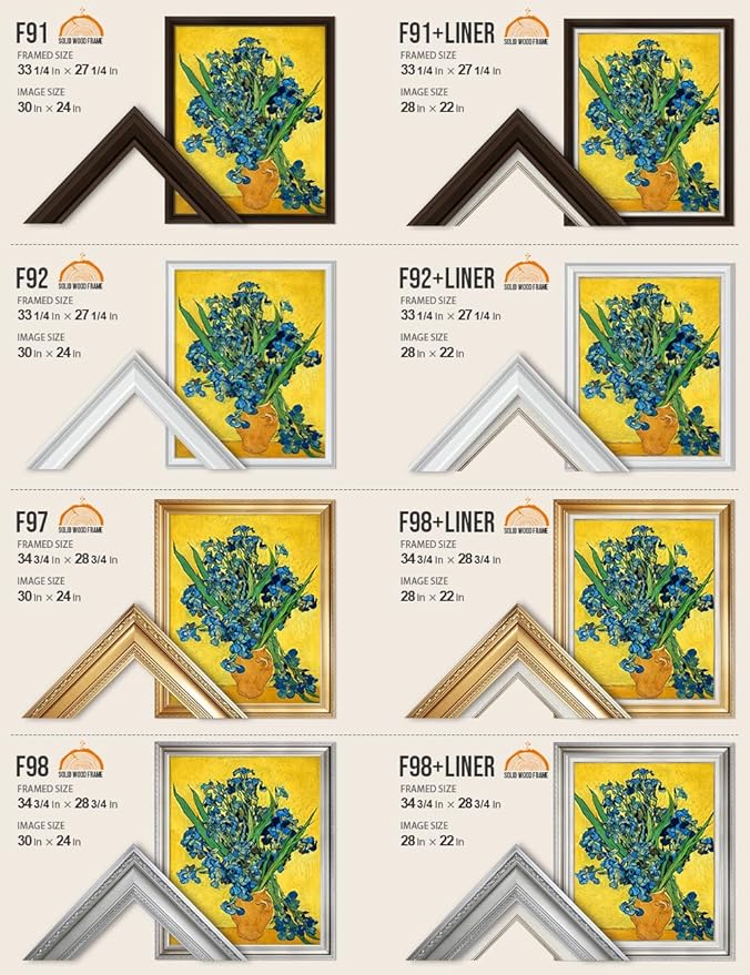 DECORARTS - Irises Vase Flower, Vincent Van Gogh Art Reproduction. Acid Free Cotton Canvas Giclee Print w/Bronze Frame&Mat for Wall Decor.