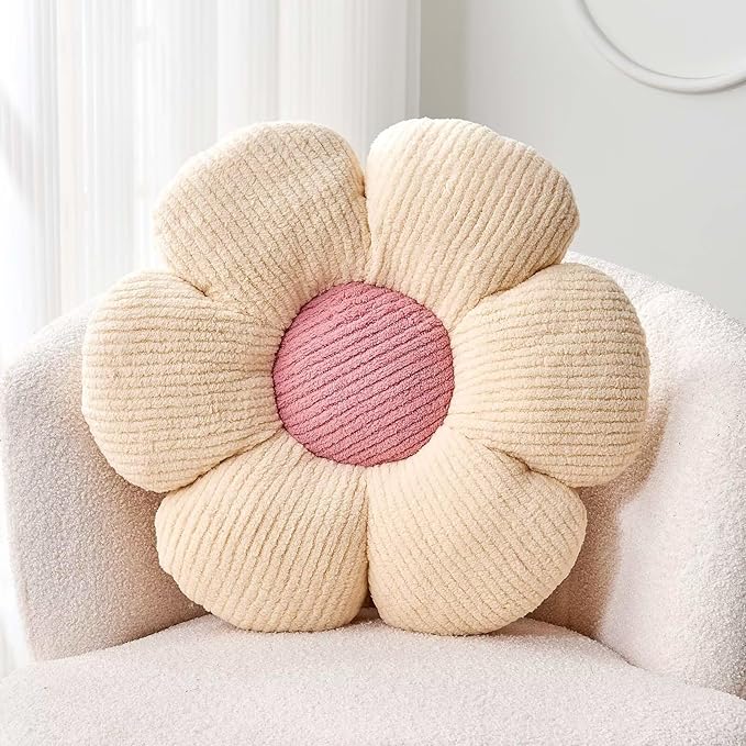 Flower Throw Pillow, Soft White 14.9" Shaped Floor Pillow for Home Decor, Cute Aesthetic Plush Decorative Pillows for Bed, Sofa, Couch