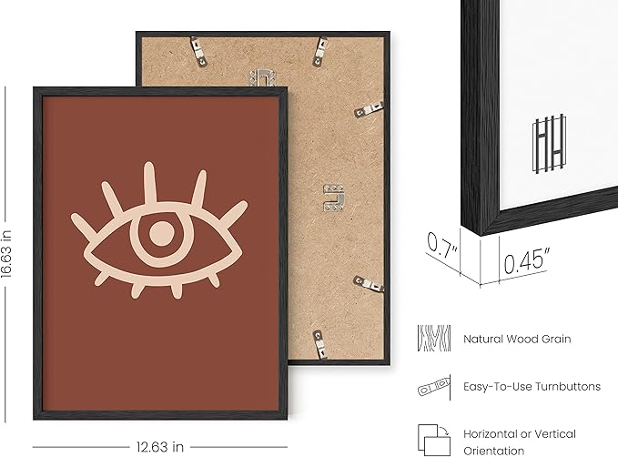 HAUS AND HUES Boho Posters Mid Century Modern Wall Decor - Abstract Art Prints Midcentury Modern Decor, Boho Wall Decor Minimalist Wall Art, Dark Clay Eye Lashes Framed Black - 12x16