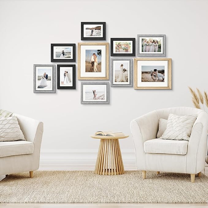 Picture Frames Set of 10, Picture Frames Collage Wall Decor with 8x10 5x7 4x6 Frames in 3 Different Finishes