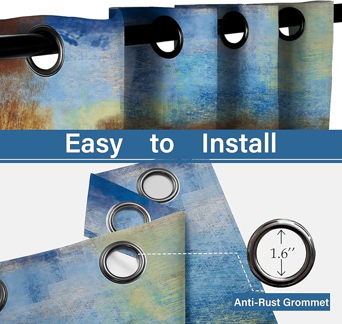 Asuexpect Abstract Curtains 2 Panels Abstract Rust Curtain Room Darkening Grommet Window Treatments Modern Decorative for Bedroom Living Room, 52x63 Inches, Blue Rust