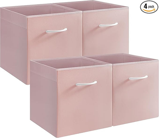 StorageWorks Pink Storage Cubes, 13x13 Storage Cube Bins with Handle, Cube Storage Organizer Bins for Shelves and Closet, Collapsible Storage Bins, 4-Pack