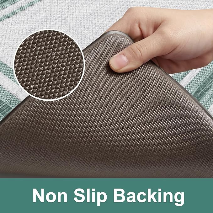 KIMODE Anti Fatigue Kitchen Mats,Farmhouse Kitchen Rugs Non Slip Rubber Backing,Waterproof Kitchen Mat for Floor,Cushioned Standing Mat for Kitchen,Laundry,Sink,Desk,Green