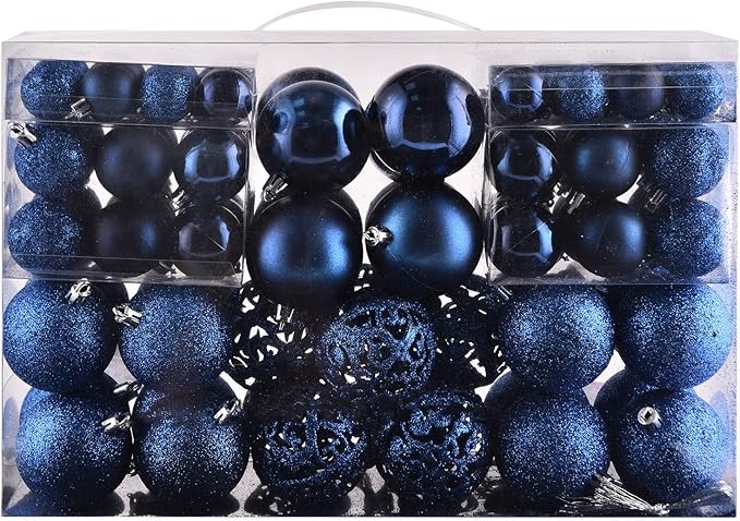 Halloween Balls Tree Ornaments, Shatterproof Christmas Decorations Set with Reusable Hand-held Gift Package for Holiday Xmas Tree Decor (100, Dark Blue)