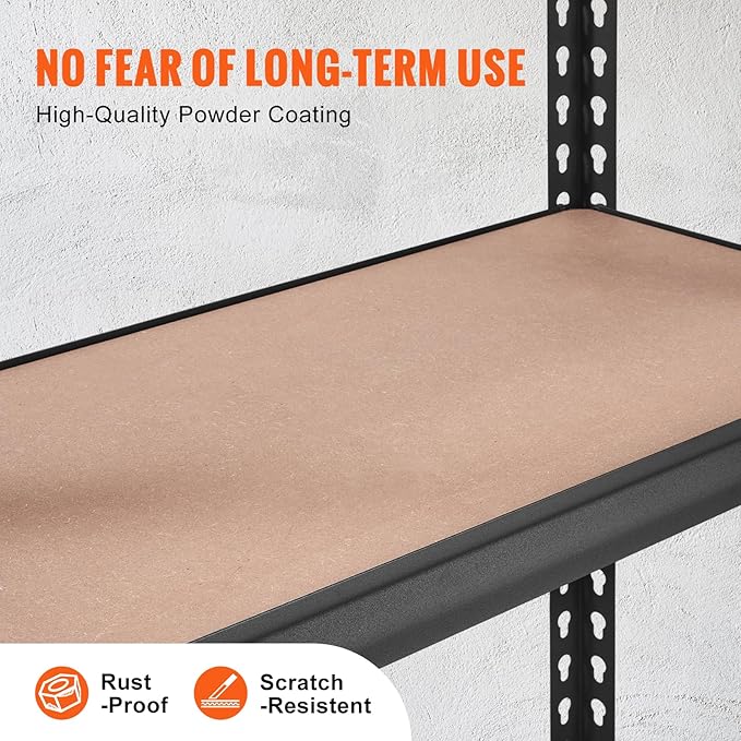 VEVOR Storage Shelving Unit, 5-Tier Adjustable, 2000 lbs Capacity, Heavy Duty Garage Shelves Metal Organizer Utility Rack, Black, 48" L x 18" W x 72" H for Kitchen Pantry Basement Bathroom Laundry