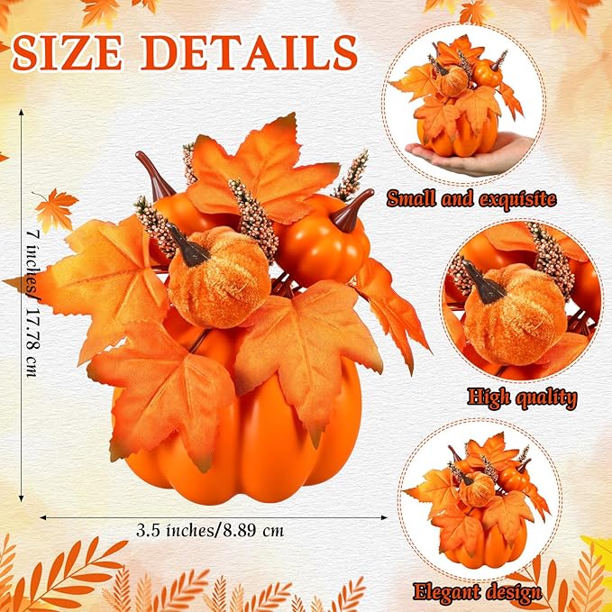 Janinka 3 Set Fall Artificial Pumpkins Fake Pumpkin Centerpiece Decor Autumn Floral Stems Thanksgiving Decorations Acorn Pine Cone Maple Leaves Fall for Harvest Decor