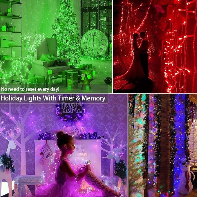 Brizled Color Changing String Lights, 33ft 100 LED Red Mini Lights with Remote, Dimmable RGB Lights String Clear Wire, Indoor USB Twinkle Light for Christmas Halloween Year-round Decor