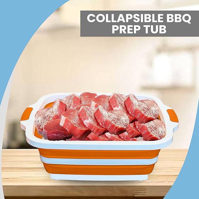 BBQ Prep Tub, 8L Multifunctional Camping Cutting Board with lid, Meat Prep Tub for Meal Prep Marinating Food, Tailgate Container with Lid, Collapsible Food Storage Containers (Large)