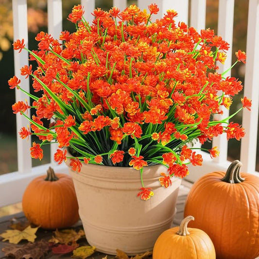 AGIRL 24 Bundles Artificial Fall Flowers Outdoor Indoor Decoration,Fake Plastic Flowers,Faux Mums Plant for Thanksgiving Fall Decor,for Hanging Outside Garden Front Door Porch Patio Window Box