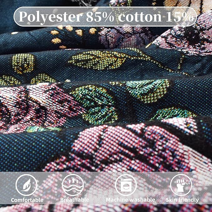 Boho Throw Blanket Reversible Cotton Bohemian Tapestry Hippie Room Decor Double Sided (Mushroom 50"x60")