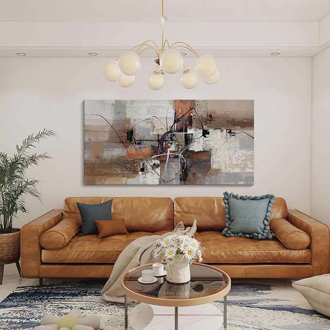 YDYSUNE Abstract Canvas Wall Art, Modern Wall Decor Painting, Brown Room Decorations, Orange Wall Art for Living Room, Bedroom, Office Artwork Wall Decor 29×58IN