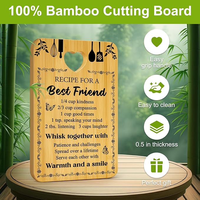 Friend Kitchen Gift Bamboo Cutting Board Decorative Unique Birthday Present Xmas Charcuterie Boards for Friends Christmas Wooden Cheese Board Thanksgiving Friendship Gifts Chopping Board