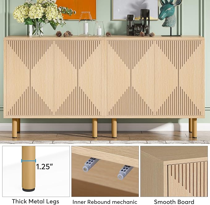 Tribesigns Modern Natural Storage Cabinet Set, Freestanding Floor Cabinet, Classic 59 inches Sideboard, Wood Buffet Cabinet with Doors, Large Storage Cabinet for Living Room, Dining Room, Garage