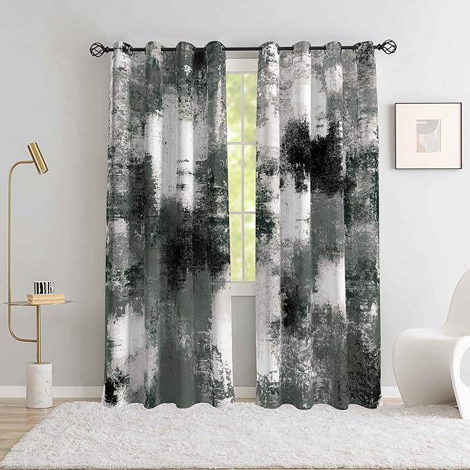 Asuexpect Abstract Curtains 2 Panels Abstract Rust Curtain Room Darkening Grommet Window Treatments Modern Decorative for Bedroom Living Room, 52x84 Inches, Black Grey