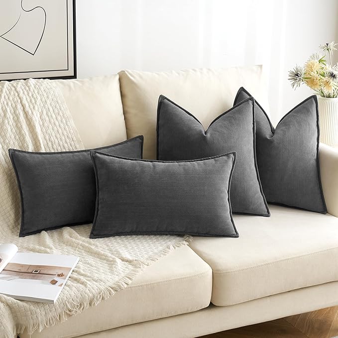 MIULEE Pack of 2 Dark Grey Decorative Pillow Covers 20x20 Inch Soft Chenille Luxurious Couch Throw Pillows Farmhouse Cushion Covers with Elegant Design for Sofa Bedroom Living Room Home Decor