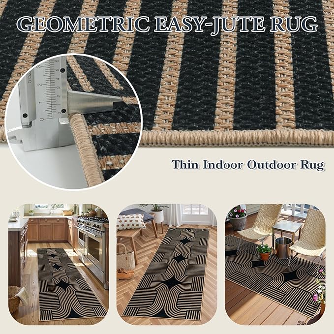 Lahome Modern Geometric Runner Rug, 2x6 Laundry Room Rug Runners for Hallways Non Slip, Washable Outdoor Carpet with Rubber Backing, Farmhouse Non Shedding Kitchen Mats for Floor Entryway