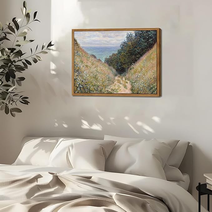 Framed Vintage Monet Wall Art Farmhouse Decor – Impressionist Oil Painting Canvas Prints – Country Landscape Classic Aesthetic Wall Decor for Living Room Bedroom Bathroom – 16''x24''