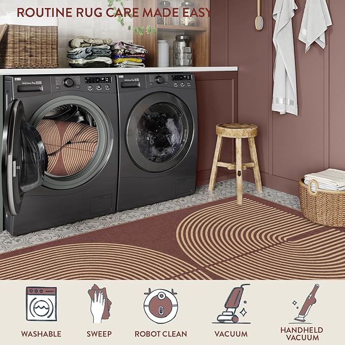 Lahome Modern Rainbow Easy Jute Entryway Runner Rug, Washable Indoor Outdoor Carpet Runners for Hallway 8ft, Farmhouse Non Slip Non Shedding Kitchen Mats for Floor Porch Laundry Room