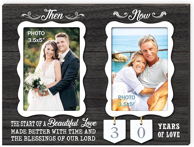 Then & Now Double Picture Frame Holds 3.5x5 Inches,1-99 Years of Love Anniversary Wedding Marriage Gifts for Couples - Christian Home Bedroom Decor for Wife and Husband