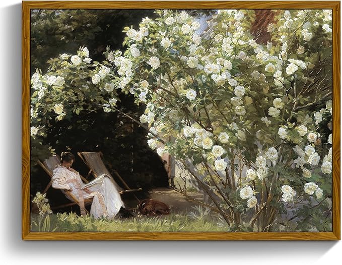 crmotu Vintage Framed Wall Art, Garden Women Canvas Art Prints, Rose Floral Classical Oil Paintings, Green Landscape Rustic Farmhouse Wall Decor Living Room Bedroom Bathroom Aesthetic Pictures 16x24in