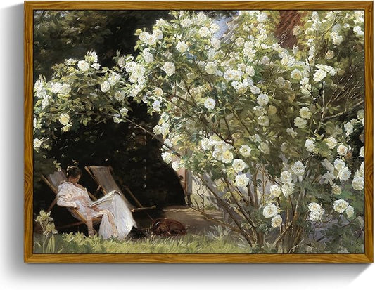 crmotu Vintage Framed Wall Art, Garden Women Canvas Art Prints, Rose Floral Classical Oil Paintings, Green Landscape Rustic Farmhouse Wall Decor Living Room Bedroom Bathroom Aesthetic Pictures 16x24in